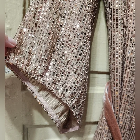 anthropologie rose gold dress Stylish Mermaid Grey and Burgundy Palestinian Embroidered Dress with Drape Details and Satin Belt 44/(XL) main image 1